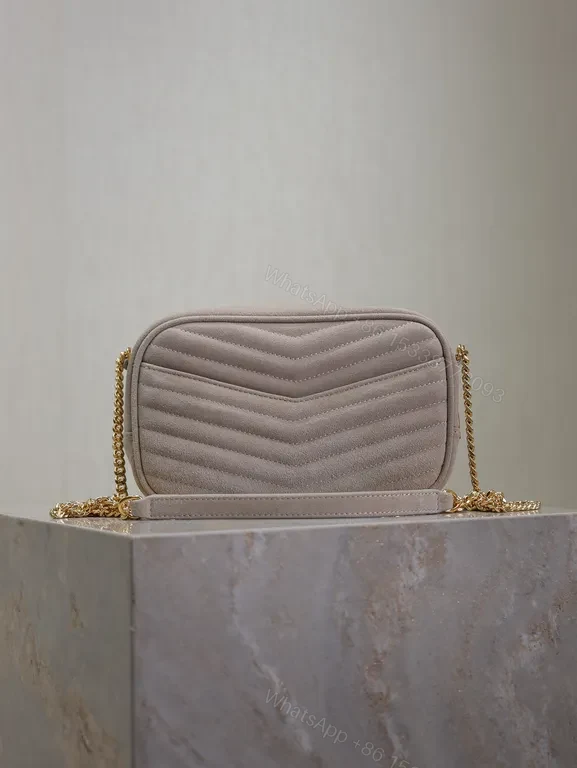 View 5 of Chic Quilted Lilac Bag: Suede, Gold-YSL Emblem, Day-to-Night