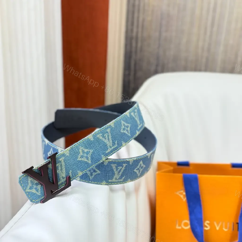 View 7 of Denim-Print Belt with Monogram Hardware: Luxury-Casual Belt