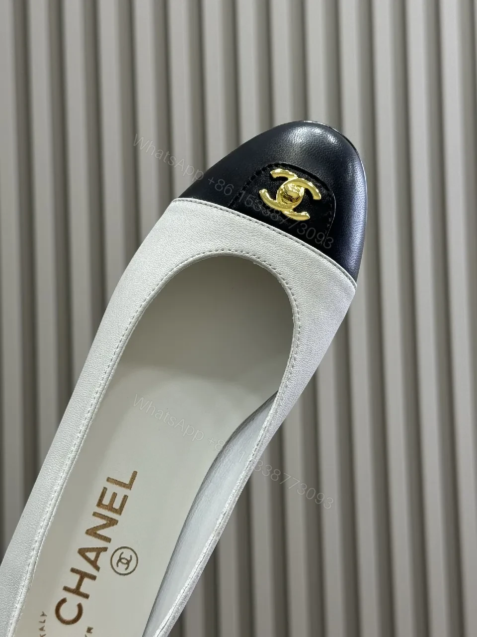 View 6 of White & Black Ballet Flats | Gold-Emblem Flat Shoes, Minimalist Luxe