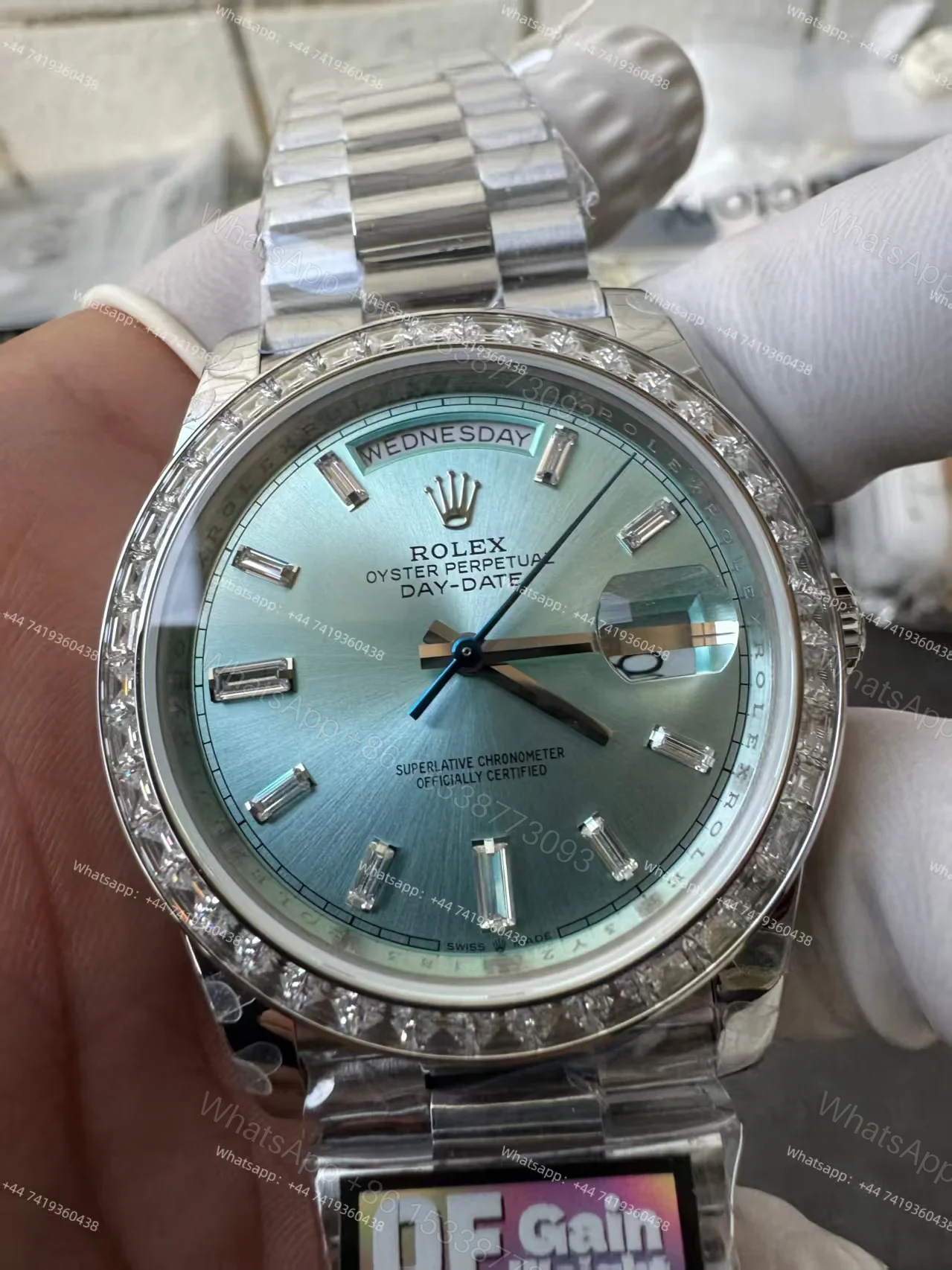 View 7 of Rolex Day-Date 228396TBR 1:1 Replica Ice-Blue Dial 40MM 3255 Movement Presidential Bracelet Super Clone Watch
