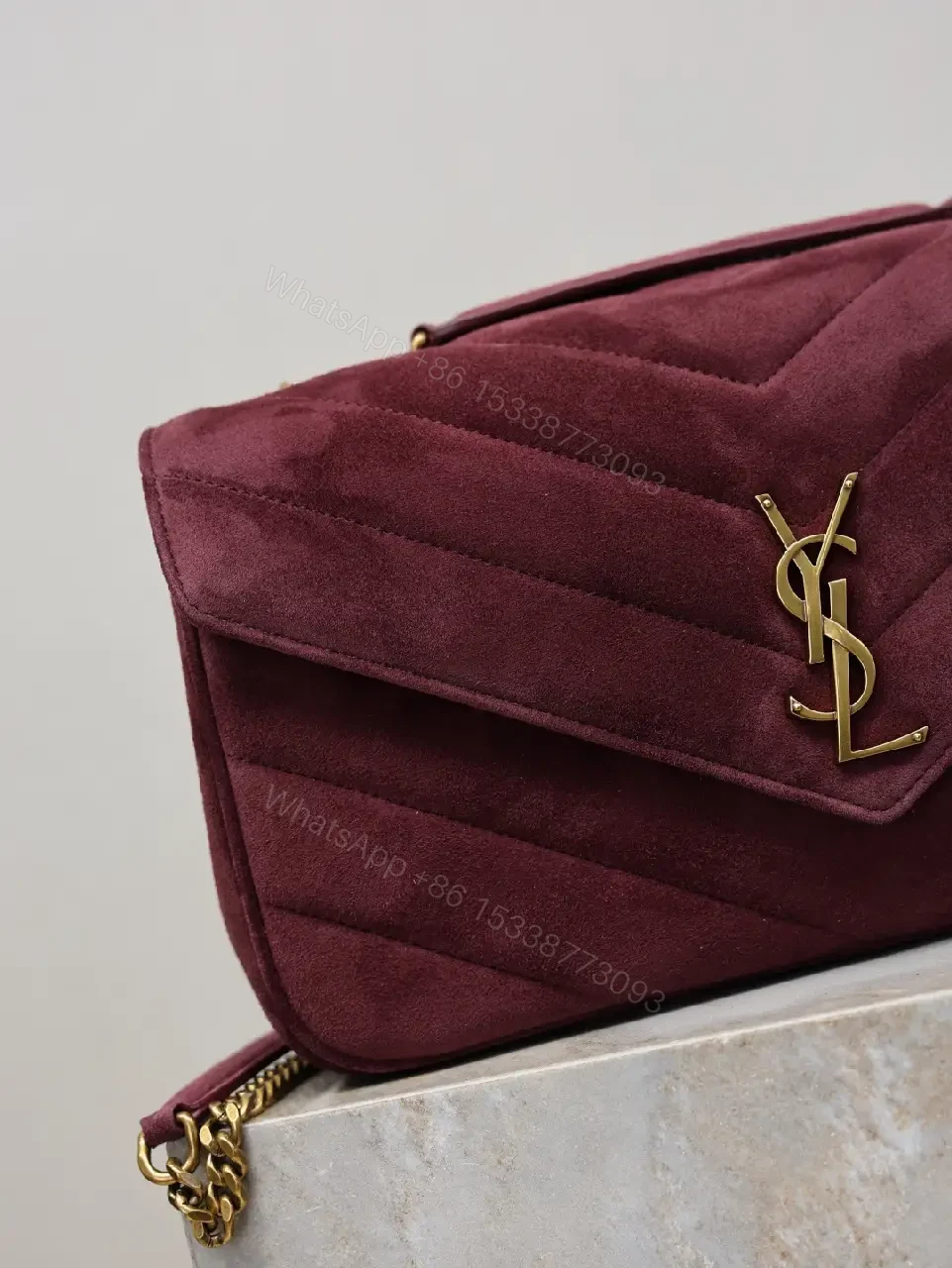 View 5 of Rich Velvet Quilted Shoulder Bag with Gold Hardware