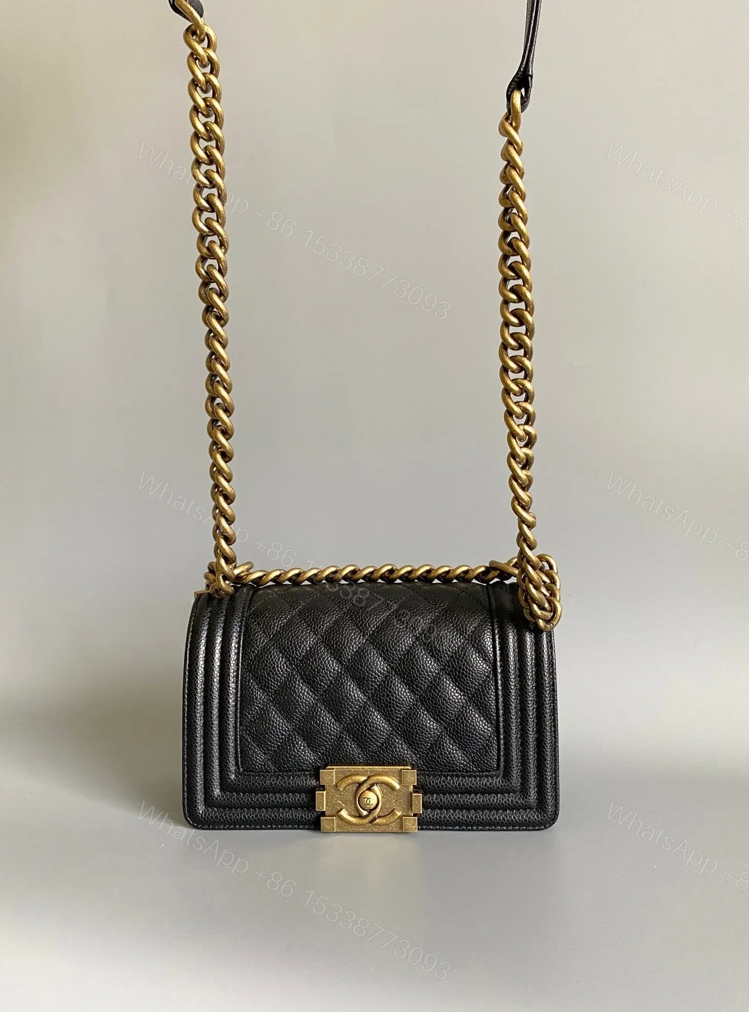 View 2 of CHANEL SMALL BOY BAG 20 IN BLACK LAMBSKIN GOLD HARDWARE