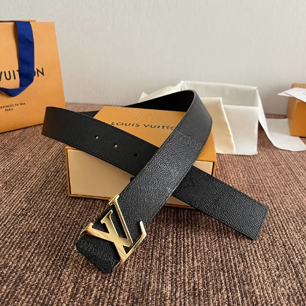 View 7 of Black Pebbled Leather Belt with Gold LV Buckle - Classic Luxury