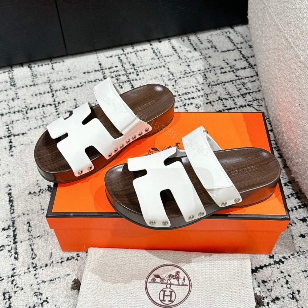 View 3 of 高仿Hermes*Kos系列H251012Z1厚底木質拖鞋白色4CM免檢版
