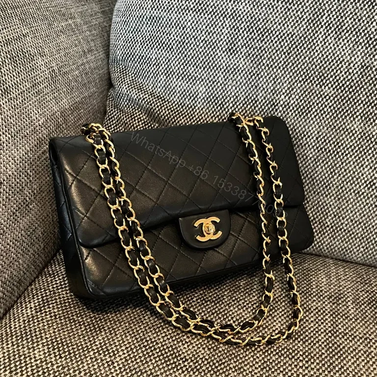 View 7 of Chic Black Quilted Bag + Gold Chain â€” Luxe Carry