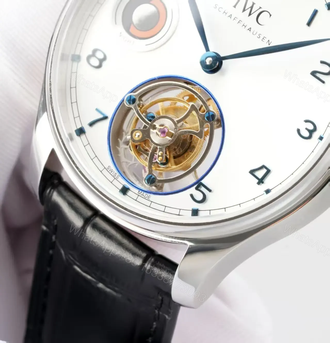 View 5 of IWC White Tourbillon Watch Silver Case Black Leather Strap Ultimate 42MM IWC-TOUR-WHT-SV42