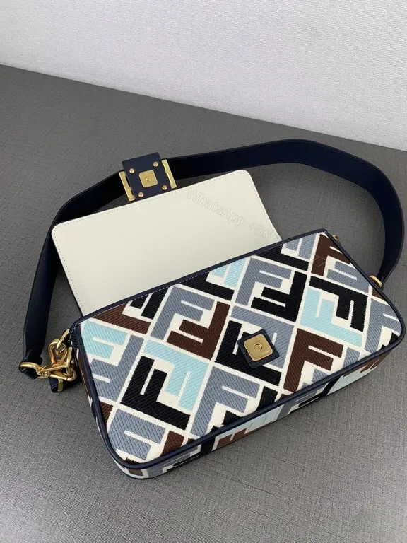View 7 of Chic Pattern-Block Mini Bag with Luxe Emblem