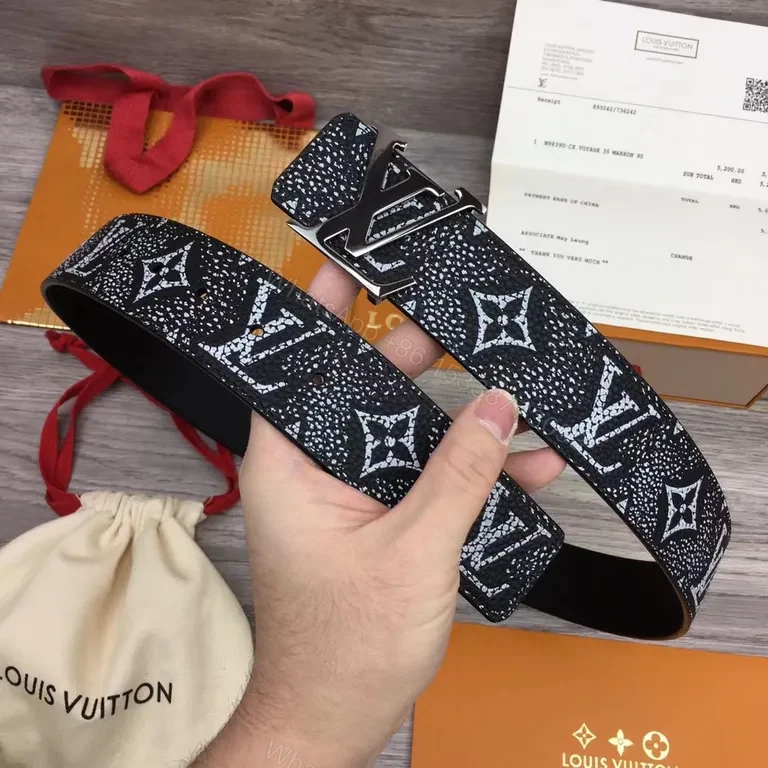 View 5 of Bold LV Monogram Textured Leather Belt - Everyday Luxe