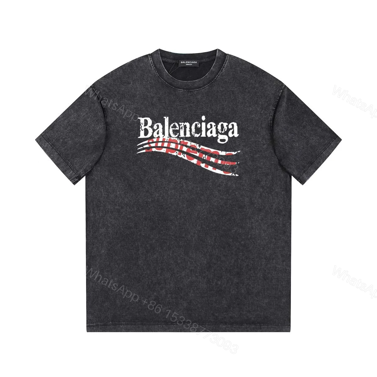 Balenciaga 原單 男款復古水洗字母設計短袖T恤 潮流寬鬆版 — view 1