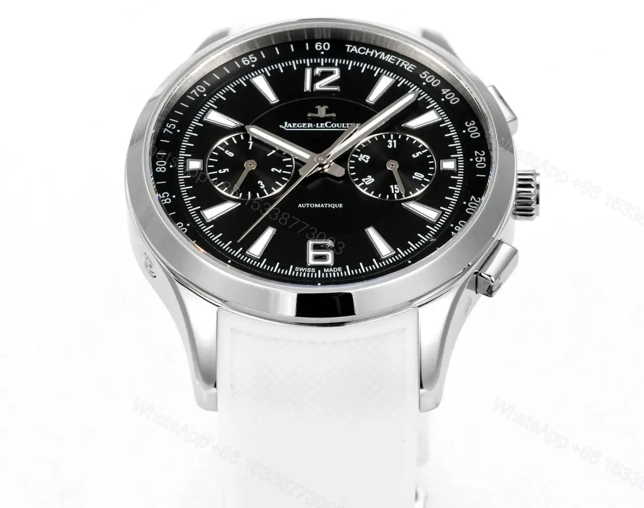 View 5 of Jaeger LeCoultre Black Chronograph Watch White Rubber Strap Ultimate 42MM JLC-POL-CHRONO-BLK-WHT-RUB-42