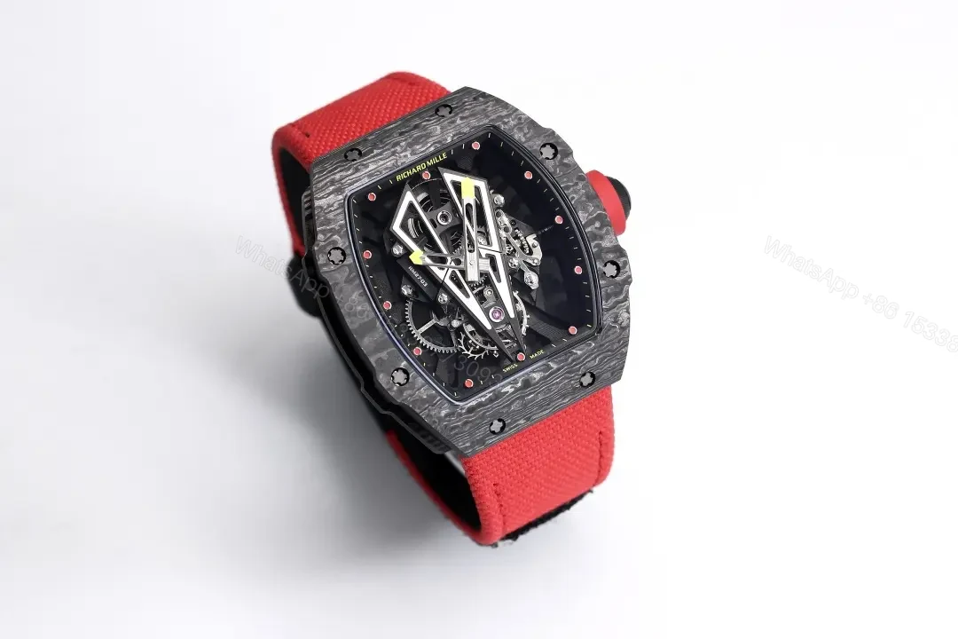 View 2 of Richard Mille RM27-03 Ultra-Light Tourbillon Watch – Black Carbon Fiber Case, Red Rubber Strap, Spanish Matador Design