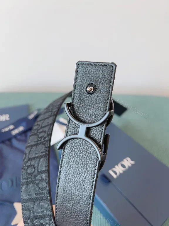 View 5 of Patterned Luxury Belt with Signature Buckle Belt, Monogram Calfskin, Dior-style