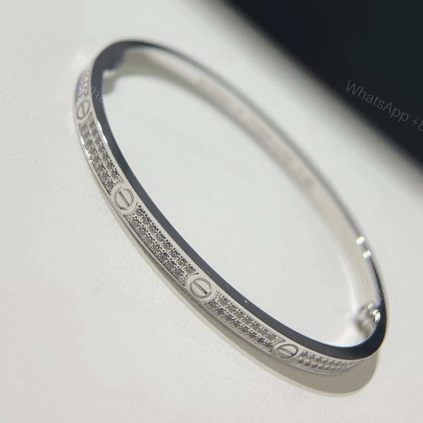 View 2 of Cartier Thin Love Bracelet Pave Diamonds White Gold N6710817