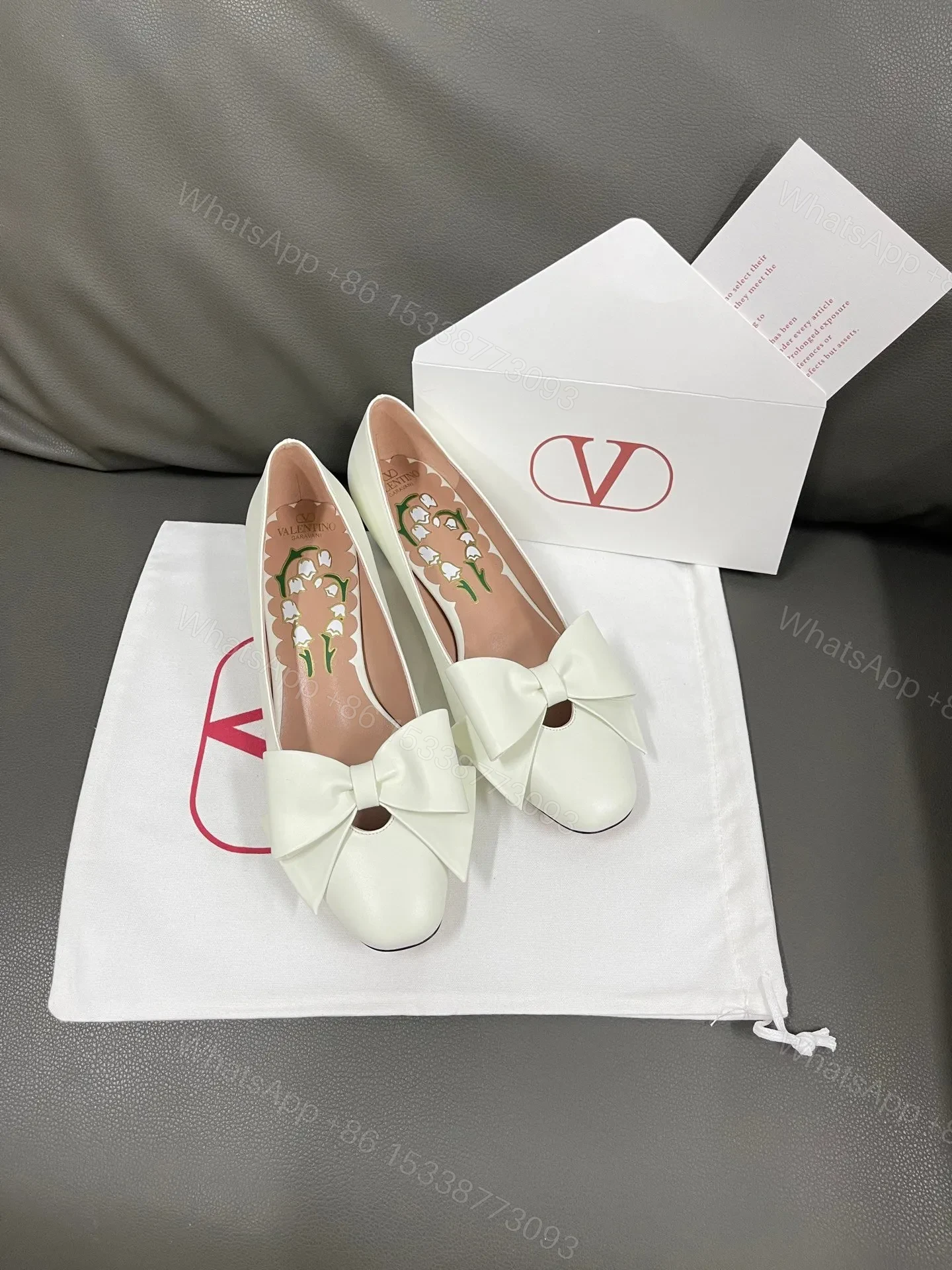 Valentino Women White Leather Bow Flats — view 1