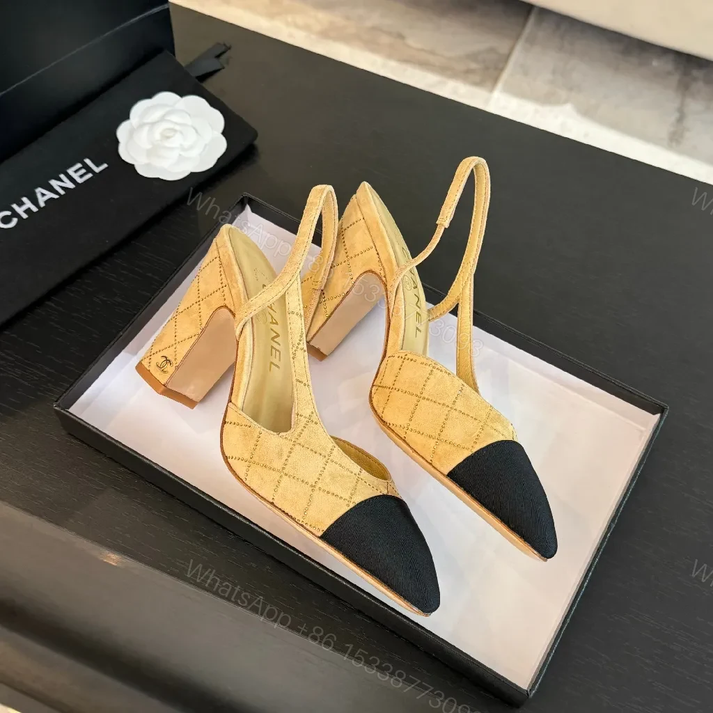 View 3 of Beige Knit Slingback Heels: Two-Tone Cap-Toe Pump