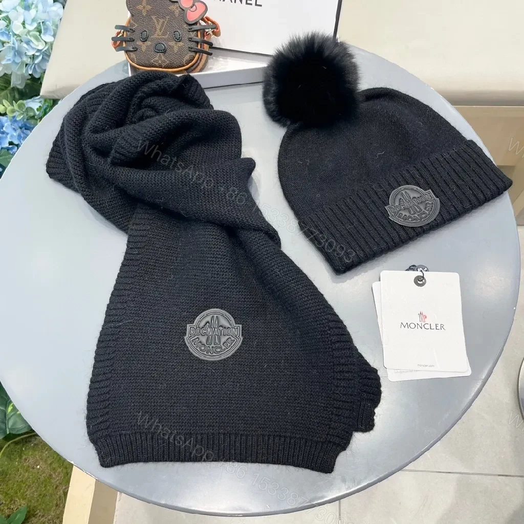 View 9 of Cozy Black Knit Set: Pom-Pom Beanie & Scarf - All-Season Luxury