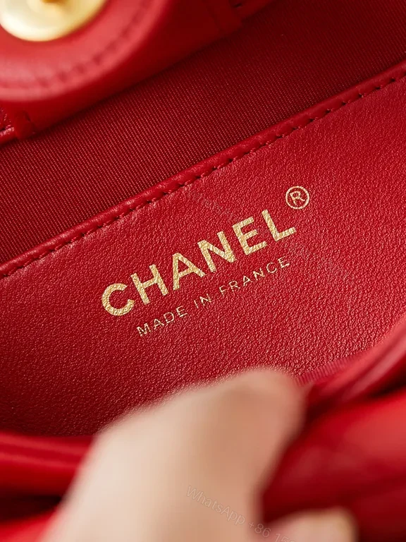 View 2 of Red Quilted Crossbody with Chain-Detail Strap - Luxe Compact Bag