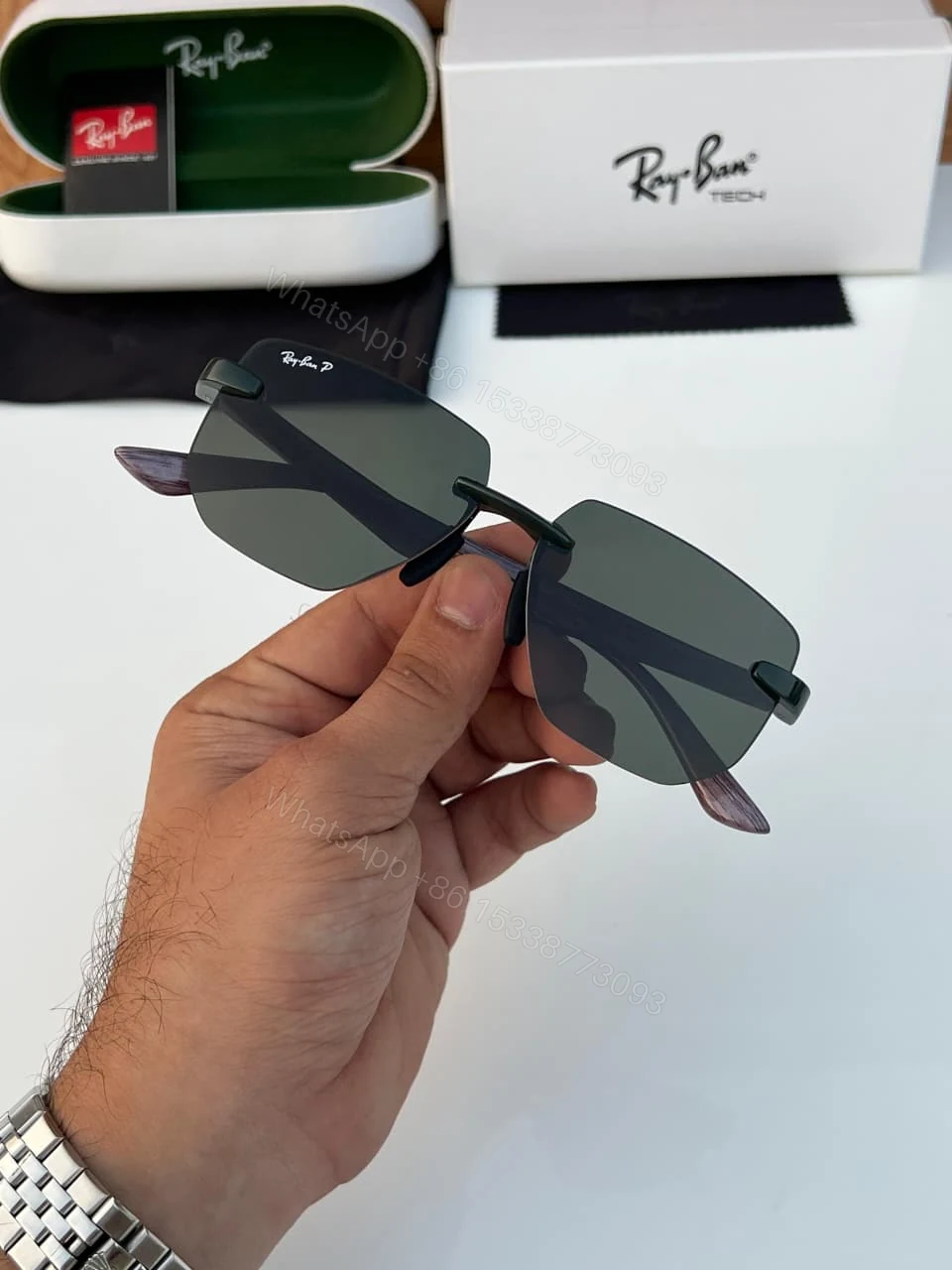 View 5 of Ray-Ban Tech Rimless Square Black-Wood Polarized