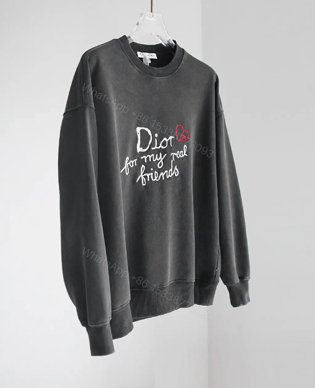 View 8 of Charcoal Cotton Embroidered Logo Sweatshirt — Luxe Street Style