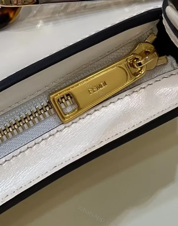 View 4 of Chic White Leather Handbag: Minimalist Fendi Hardware Elegance