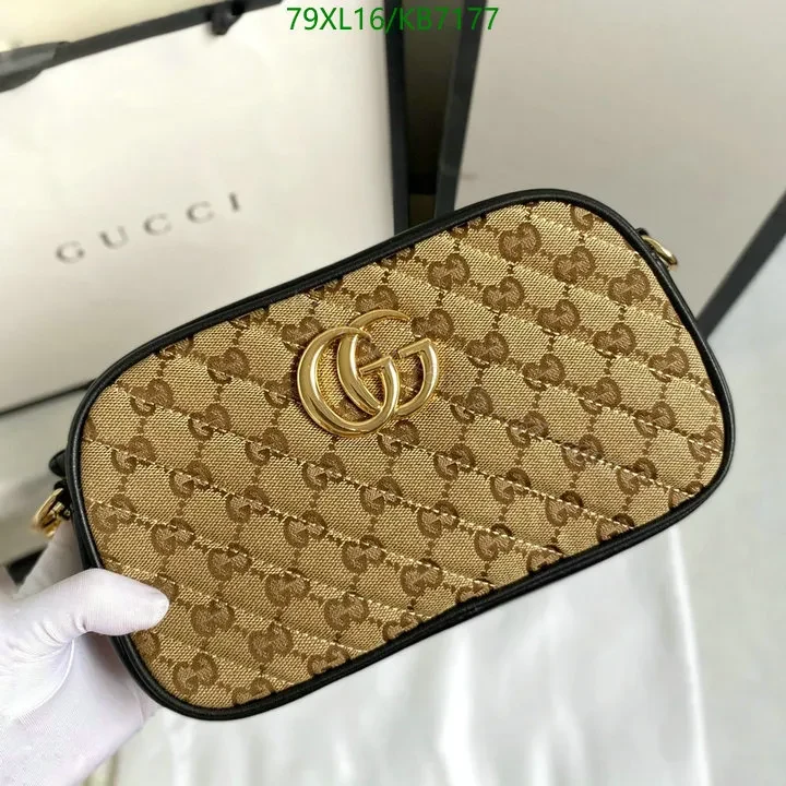 View 11 of Gucci Replica GG Marmont Small Beige Canvas Shoulder Bag with Leather Trim CXV319