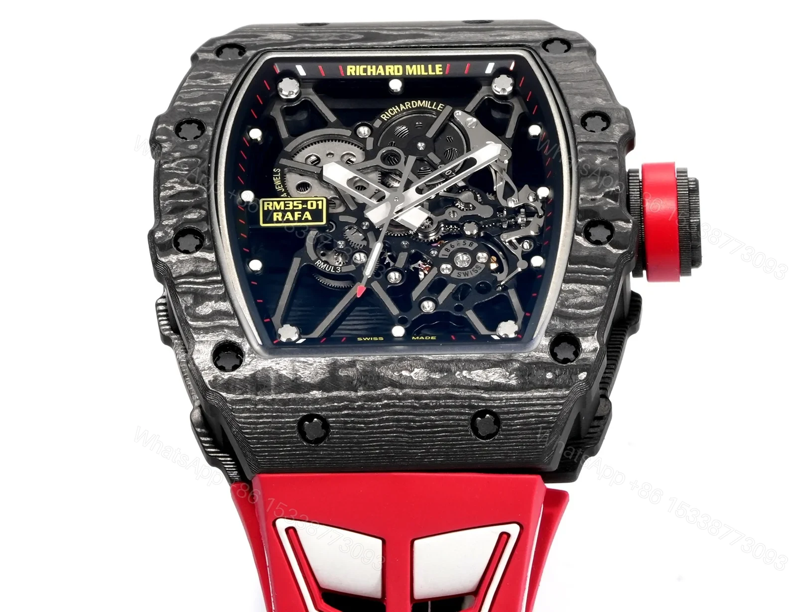 View 3 of Richard Mille RM35-01 Rafael Nadal Carbon Fiber Black Red Skeleton Watch RM3501-BBR1
