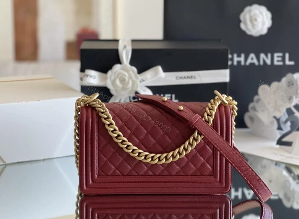 View 7 of Chanel Medium Boy Caviar Handbags Red 25Cm