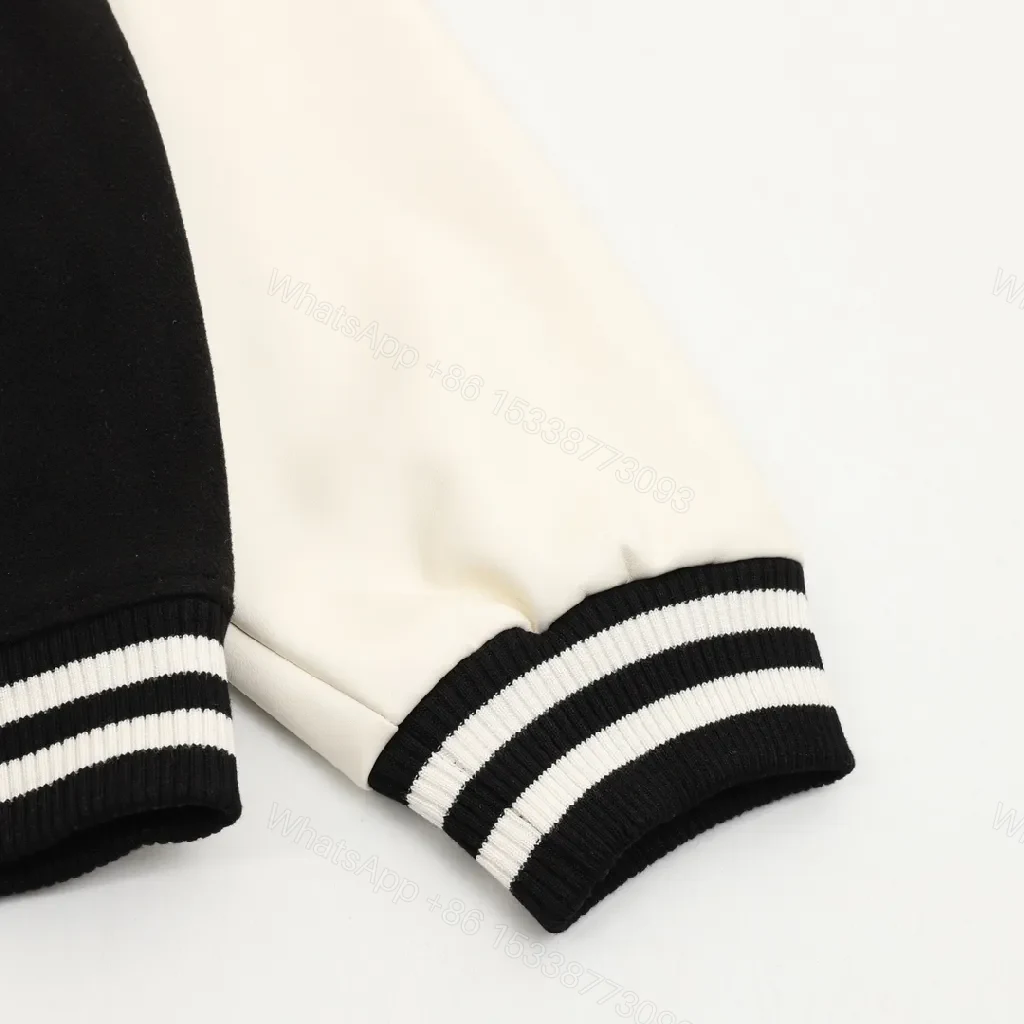 View 4 of Black/Ivory Varsity Bomber - Logo Detail, Lightweight Premium Jacket