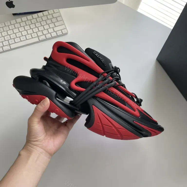Bold Balmain-Influenced High-Tops: Black & Red Luxury Sneakers — view 1