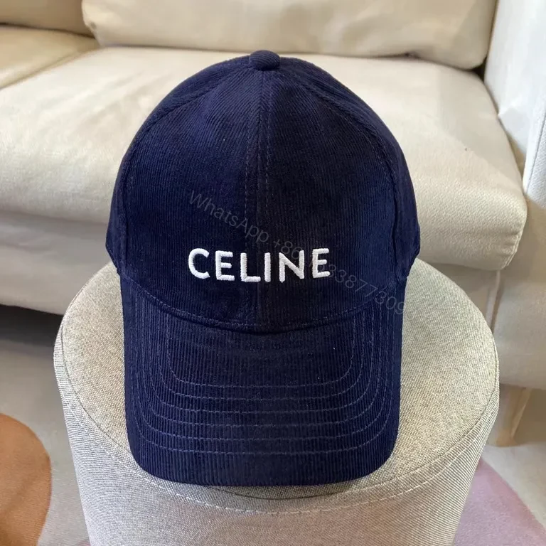 View 7 of CELINE Black Corduroy Cap with White Monogram Logo