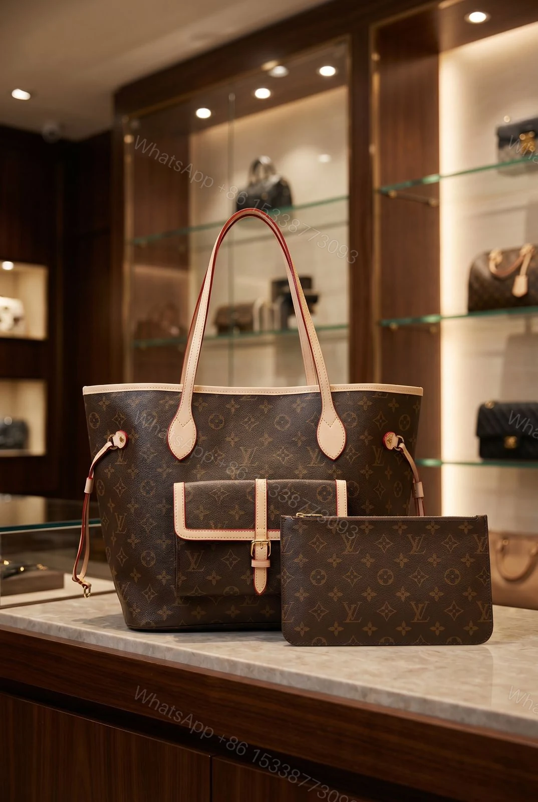 View 4 of Louis Vuitton Neverfull MM Monogram Canvas Tote Bag First Copy | AAA+ Replica