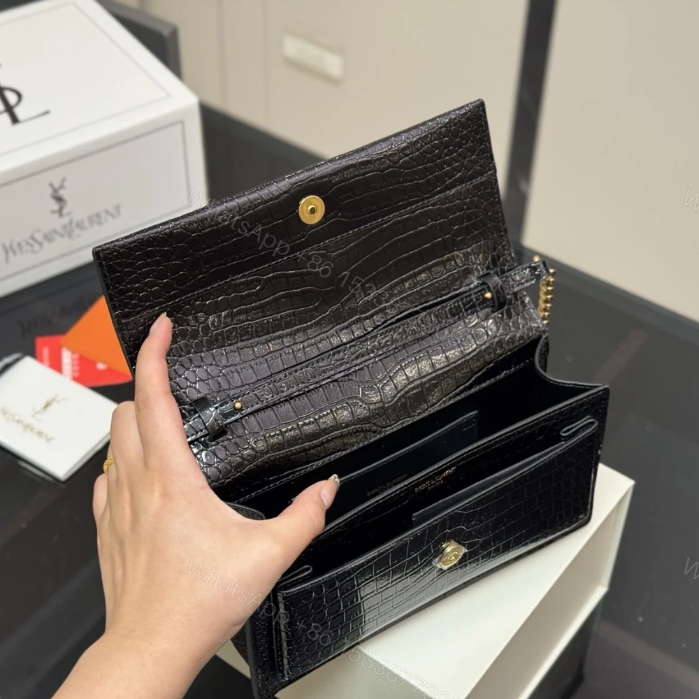 View 8 of Saint Laurent Sunset Embossed Clutch Black 22Cm