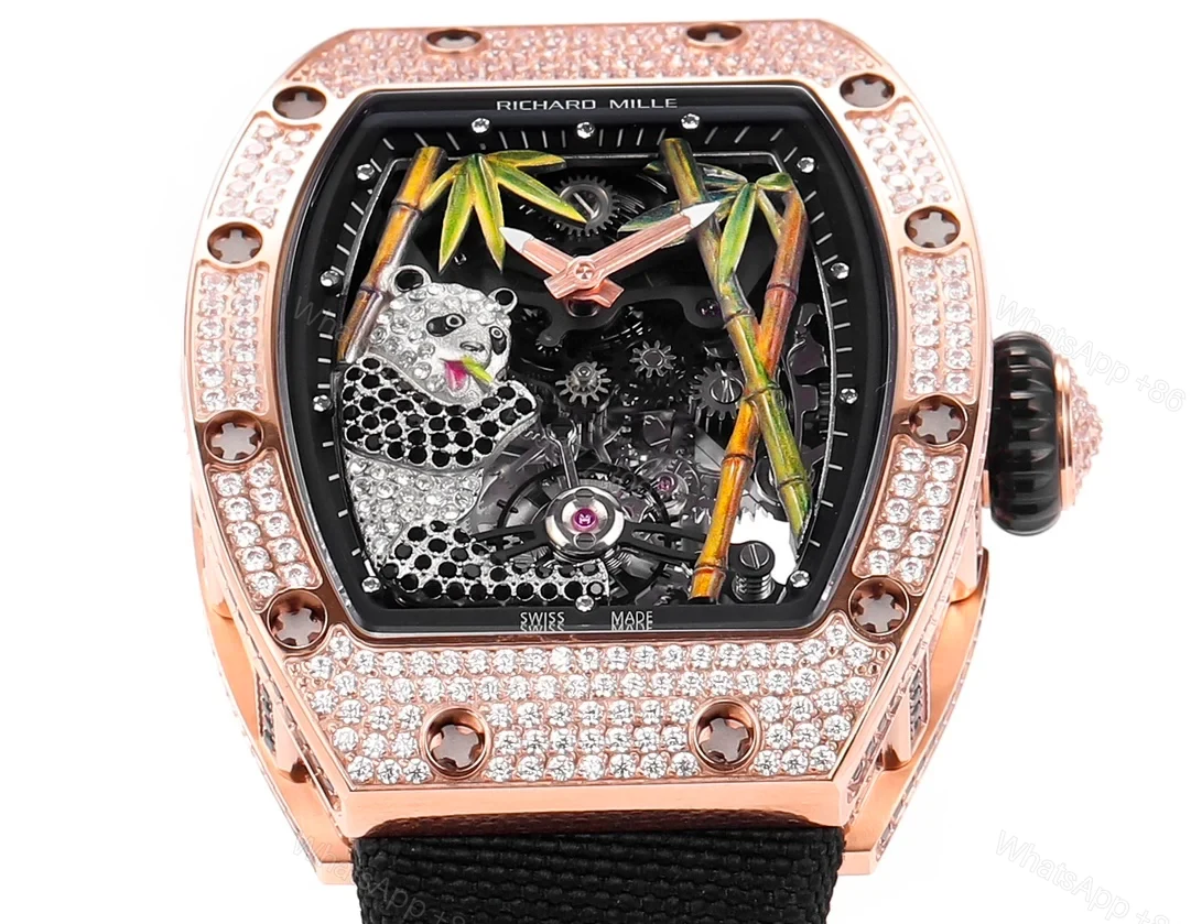 View 2 of Richard Mille RM26-01 Panda Tourbillon Watch Full Diamond Set White Gold Panda Art Dial Bamboo Theme Mechanical Luxury Edition RM26-01-PND-FDM