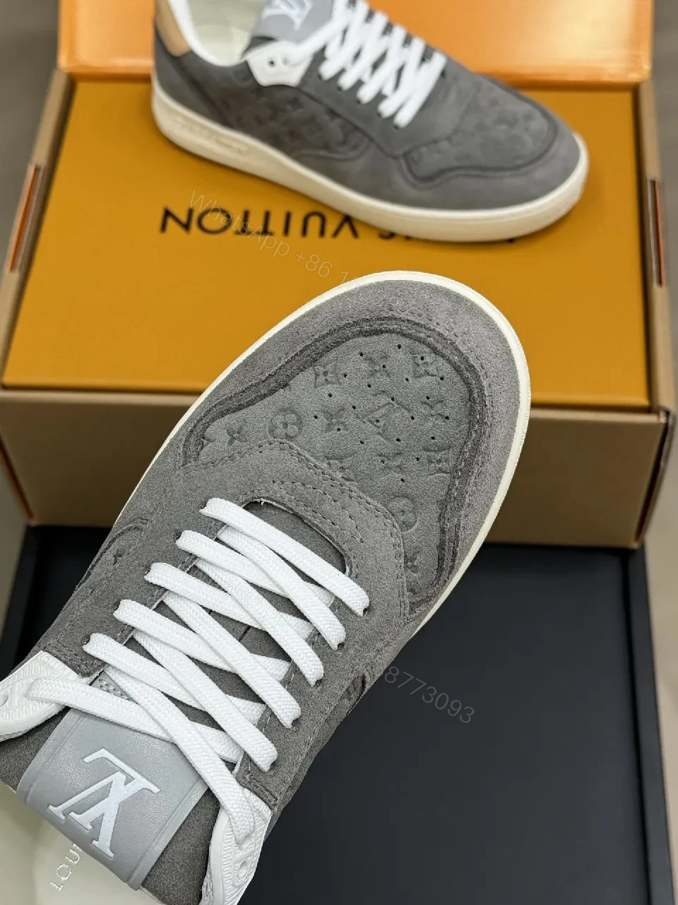 View 4 of Grey Suede Knit Sneakers - Subtle LV Texture, Cushioned Comfort