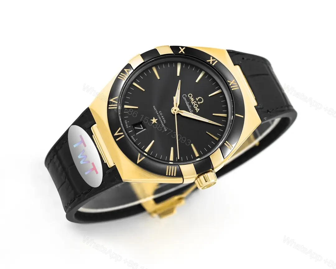 View 4 of Omega Constellation Meteorite Series 5th Generation 41MM Black Dial Gold Tone Watch with Black Leather Strap