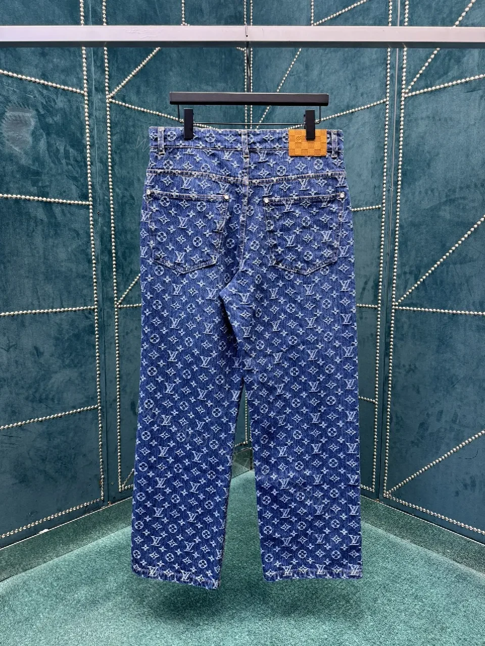 View 6 of Denim Monogram Wide-Leg Jeans — Signature Pattern, Luxe Casual
