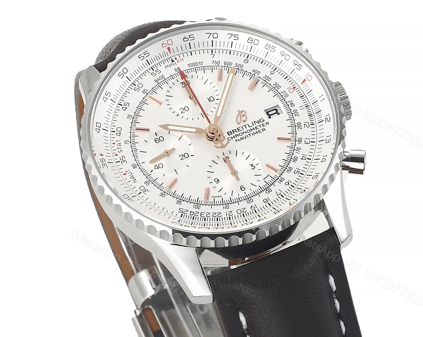 View 3 of Breitling Navitimer B01 Chronograph 43mm Stainless Steel Watch with Black Leather Strap