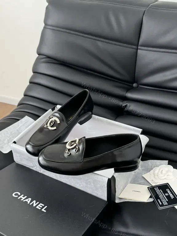 View 5 of Chic Leather Loafers with Logo Hardware - Black, Luxe Style