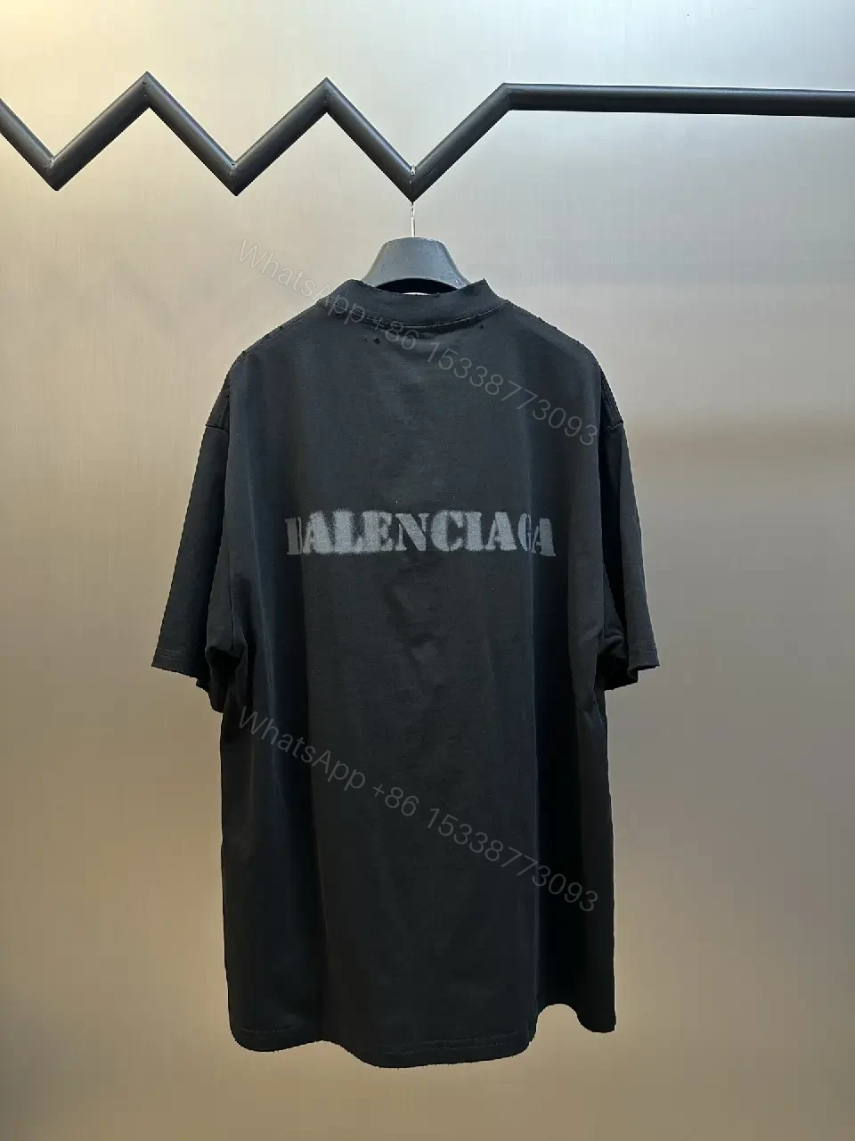 View 9 of Dark Charcoal Oversized Tee with Faded BALenciaga Logo Print Pro