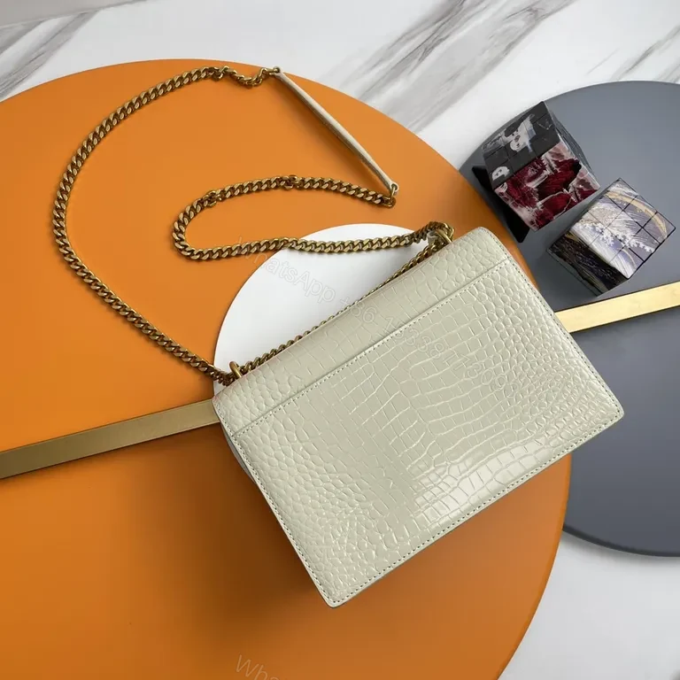 View 7 of Croc-Textured Crossbody with Gold-YSL Hardware Bag