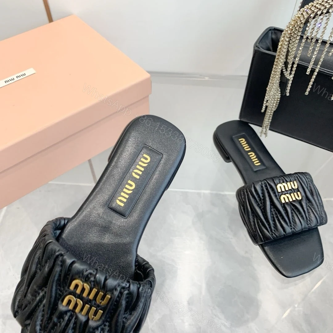 View 5 of MIUMIU MATELASSÉ NAPPA LEATHER SLIDES BLACK