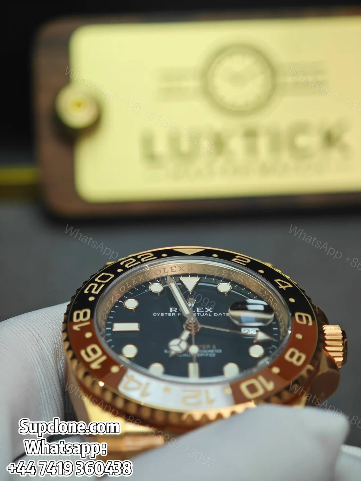 View 9 of Rolex Super Clone Watches 1:1 Full Gold Root Beer GMT-Master II 126715CHNR 3285 Movement