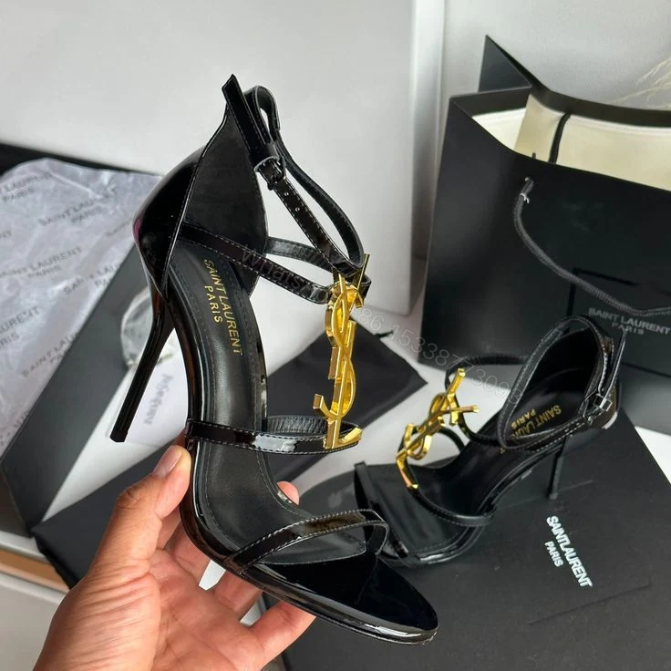 Saint Laurent Cassandra patent leather sandals — view 1
