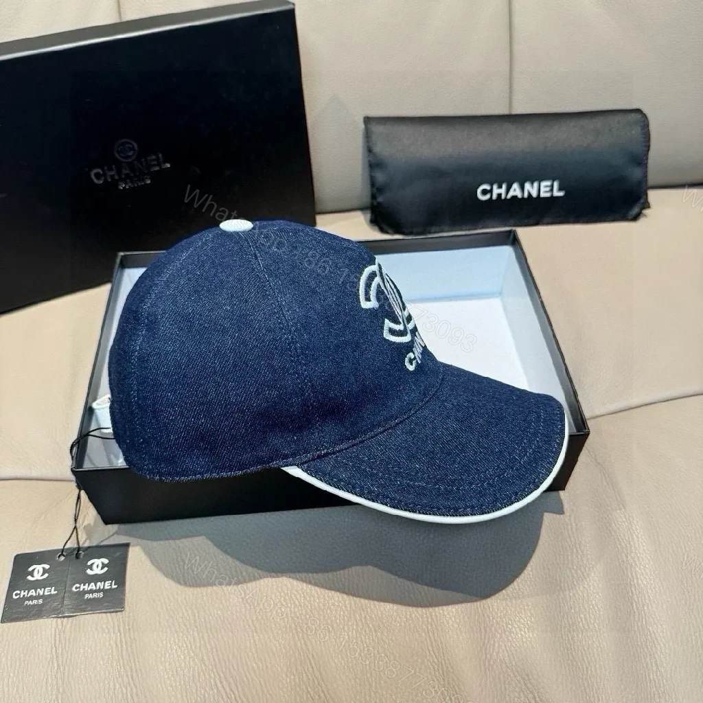 View 8 of Indigo Denim Cap with Subtle Logo, Luxury Street Style