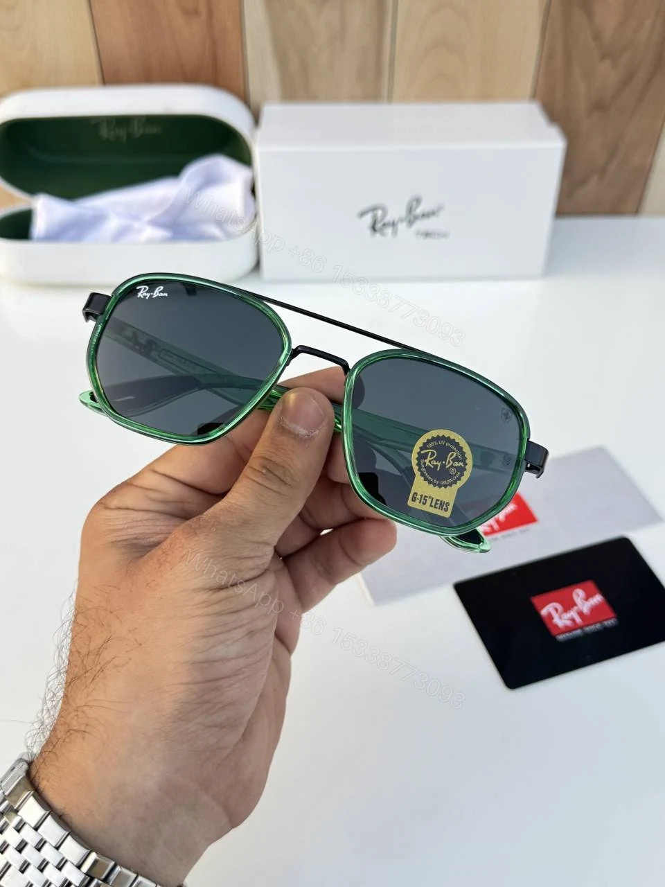View 3 of First Copy RayBan 30165 Green Sunglasses