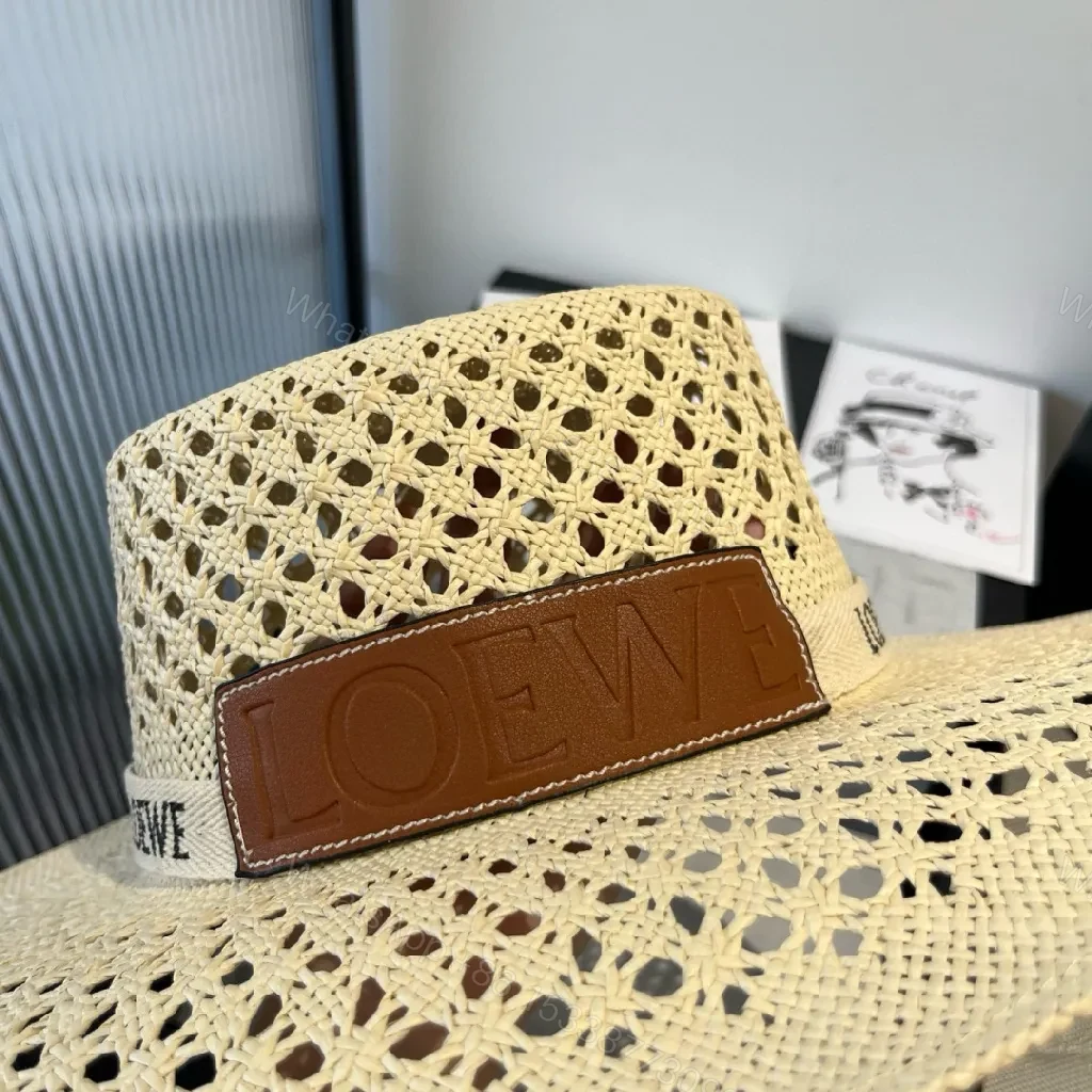 View 6 of Lux Straw Hat with LOEWE Band, Breathable Open-Weave Style