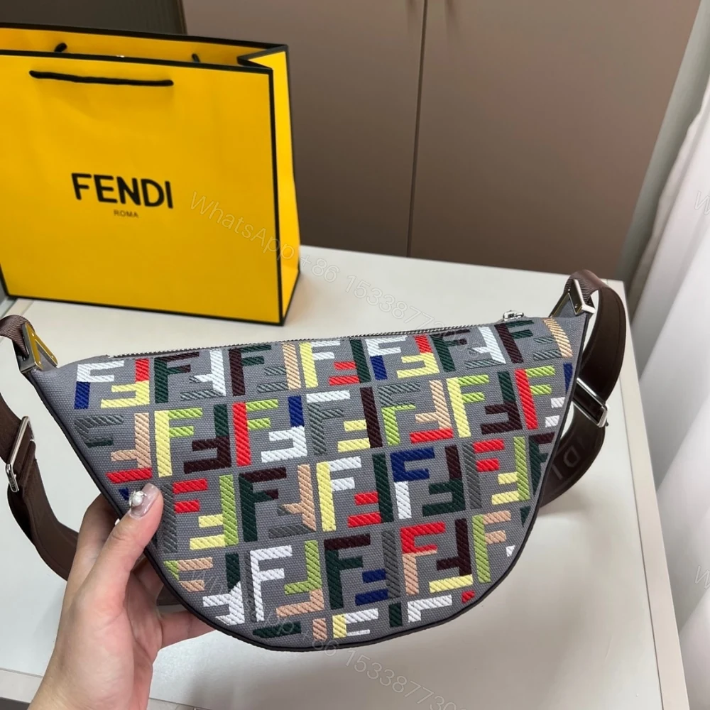 View 3 of FENDI MELON SMALL CANVAS BAG WITH MULTICOLOUR FF EMBROIDERY GREY 24CM 7VA635ATFSF11RG