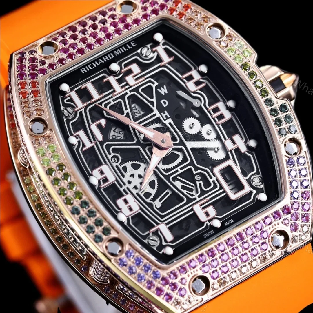 View 4 of Richard Mille RM67-01 Automatic Ultra Thin Skeleton Watch 38/48MM Barrel Case Orange Strap Digital Hour Markers Premium EditionRM67-01-UT-ORG-DM48