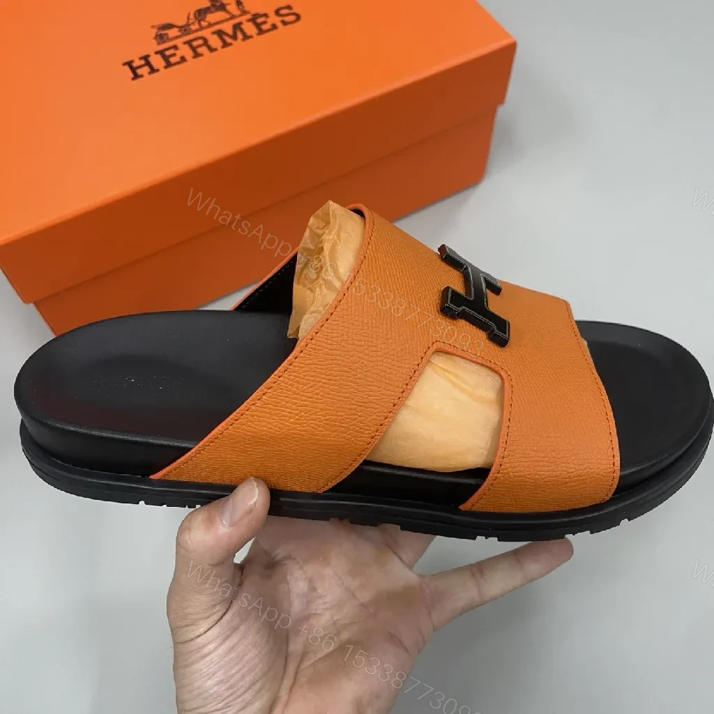 View 5 of Bright Orange Leather-Style Slide: Luxe Comfort, Open-Back Slide