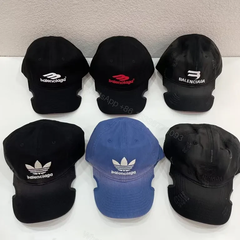 Multi-Color Distressed Caps with Mixed Logos: Balenciaga x Adidas — view 1